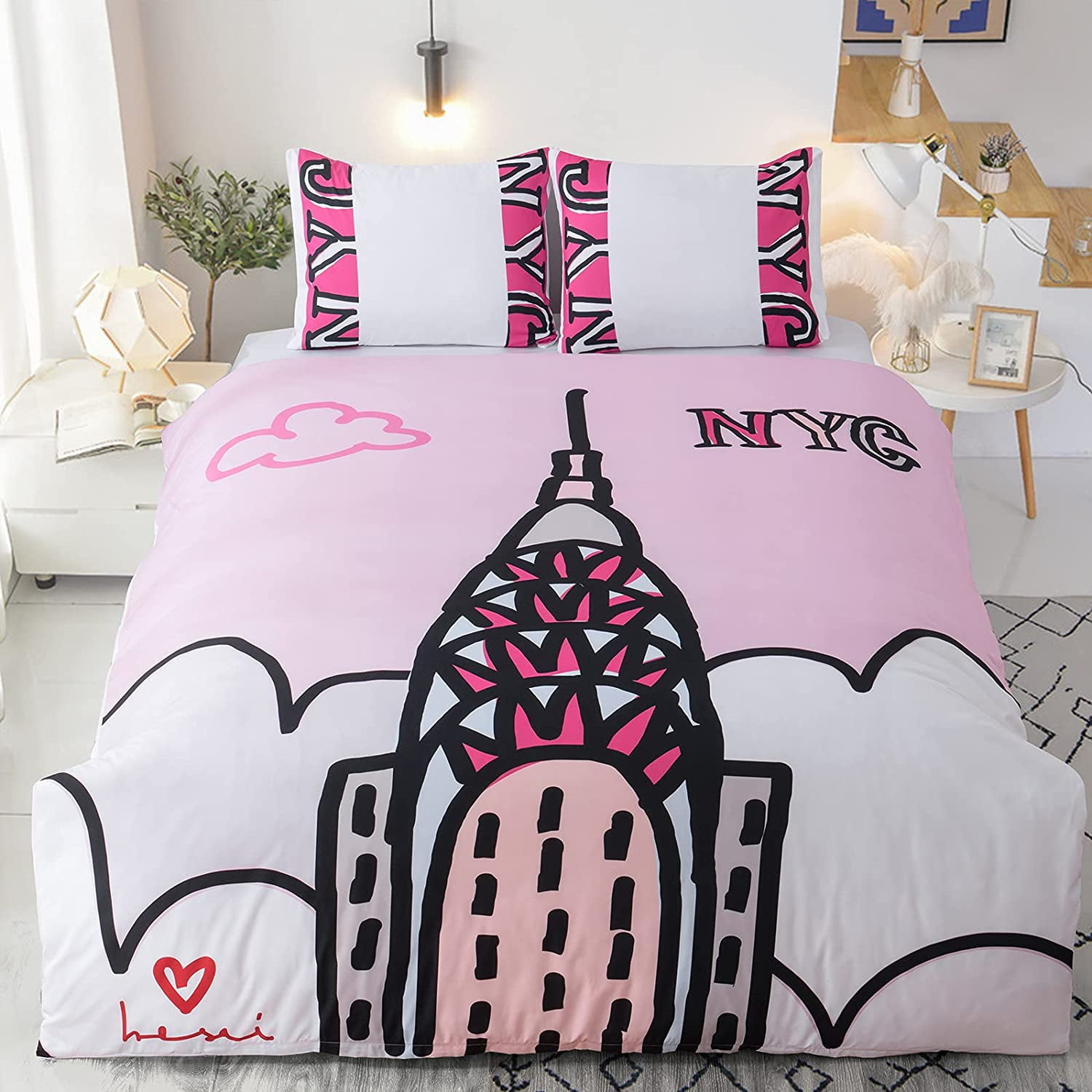 Duvet Cover hot Pink beddys ropa de cama Twin Size Bedding Bed Set for Teen Girls Women Zip up Twin Full Size Bedding Duvet Covers Bed Set Aesthetic Room Decor Things for