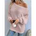 thumbnail image 2 of Womens Fall Sweaters Off the Shoulder Batwing Sleeve Textured Knit Tops Oversized One Shoulder Sweater Pink M, 2 of 6