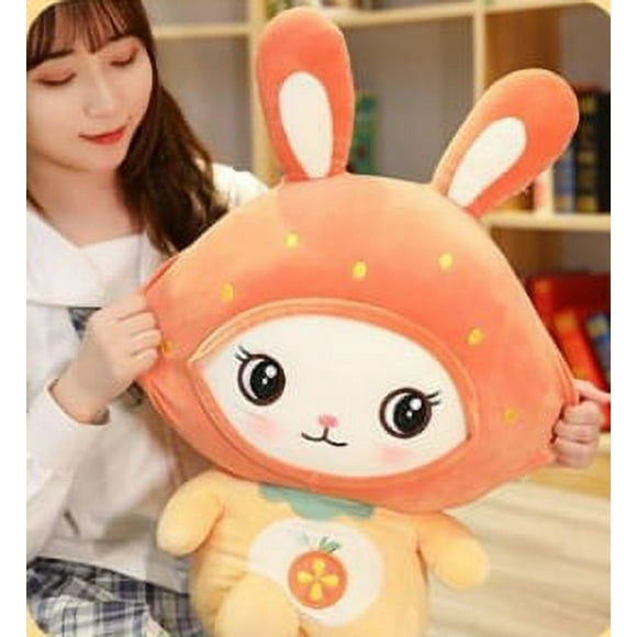 Bunny Plush Cute Strawberry Bunny Stuffed Animal 30cm,Pink Bunny Pillow,Strawberry Rabbit with Backpack,Soft Bunny Doll for Boys and Girls