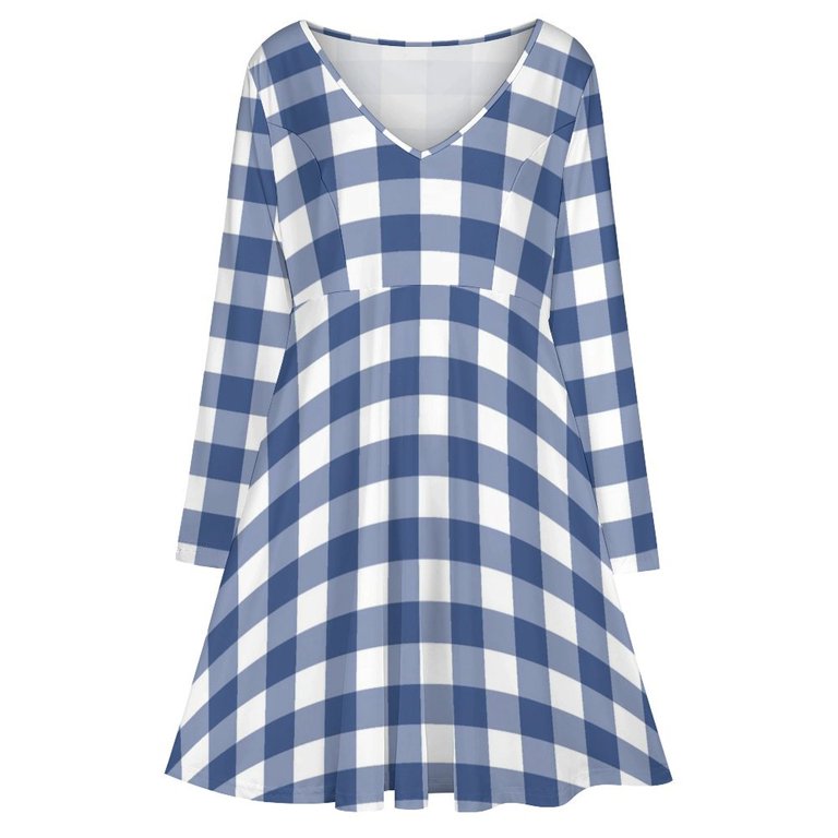 blue buffalo check dress Buffalo Check Navy Blue And White Plaid Wide Stripes" A-Line Dress for Sale by rewstudio