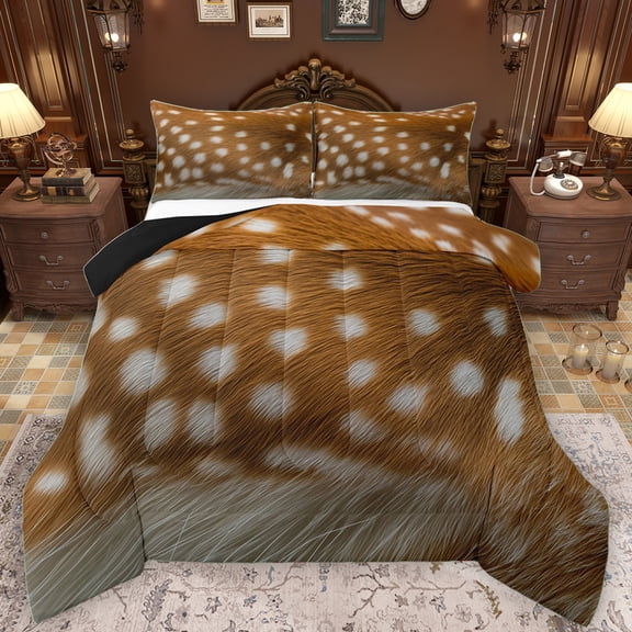 Manfei Deer Full Comforter Set 3pcs, Wildlife Farmhouse Adult Bedding Sets