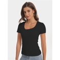 thumbnail image 2 of Women's Scoop Neck Short Sleeve T Shirt Slim Fit Sexy Tops, 2 of 4