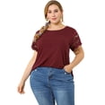 thumbnail image 4 of Women's Plus Size Tops Lace Panel Elegant Work Short Sleeve Top Wine Red 3X, 4 of 7