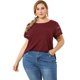 thumbnail image 4 of Women's Plus Size Tops Lace Panel Elegant Work Short Sleeve Top Wine Red 1X, 4 of 7