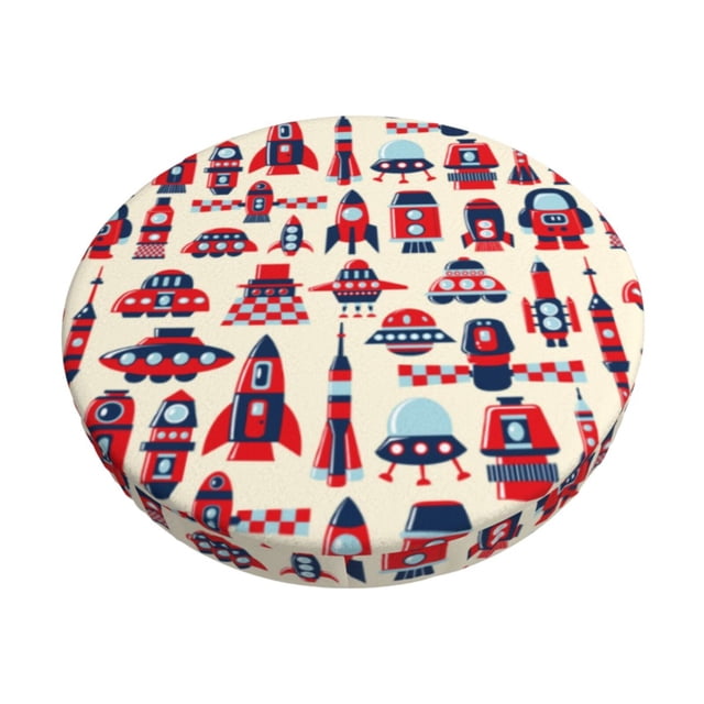 Balery Rocket Pattern Fundas de asiento para taburete de bar redondo de tela de terciopelo ajustables que protegen de arañazos y manchas para sillas de 14 a 17 pulgadas.-12 inch