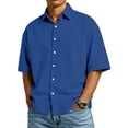 thumbnail image 2 of OIOLOYJM Shirts for Men Casual Cotton Button Down Shirts Summer Short Sleeve Lapel Relaxed Fit T-Shirts Dressy Holiday Outfits Blue 2XL, 2 of 5