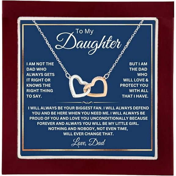 Interlocking Heart Necklace To My Daughter From Dad With Heartfelt Message and LED Box, Gifts For Grown Daughter, Graduation Gift For Daughter Adult, Father Daughter Necklace