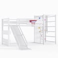 thumbnail image 5 of Bellemave Bunk Bed with Slide & Basketball Hoop, Twin over Twin Bunk Bed with Pull-up Rings and Climbing Wall, Metal Twin Size Loft Bed with Bookcase and Play Space, White, 5 of 9