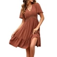 thumbnail image 2 of Blotona Women Short Sleeve V Neck A-Lined Mini Dresses Cutout High Waist Midi Party Street Summer Short Dress, 2 of 10