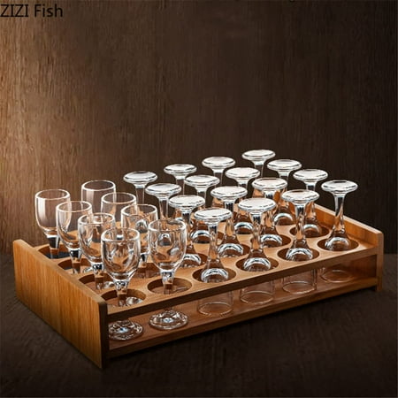 

ZHUHW Crystal Glass Spirit Glass Set with Wooden Cup Holder Vodka Brandy Small Wine Glass Shochu Glass Bar Wine Glass Set Friend Gifts