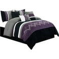 thumbnail image 6 of Chezmoi Collection 7-Piece Purple/Black/Gray/White Modern Stripe Zigzag Embroidery Comforter Set, Oversized King, 6 of 7