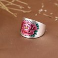 thumbnail image 2 of HOOUN Pure S990 Fine Silver Band Men Women Gift Lucky Enamel Peony Flower Ring, 2 of 7
