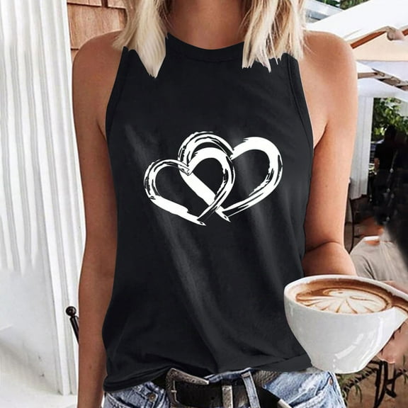 Vivianyo HD Trendy Women's Sleeveless Tank Tops Women's Sleeveless Summer Sexy Casual Tops Regular Round Neck Printing Sleeveless Tops