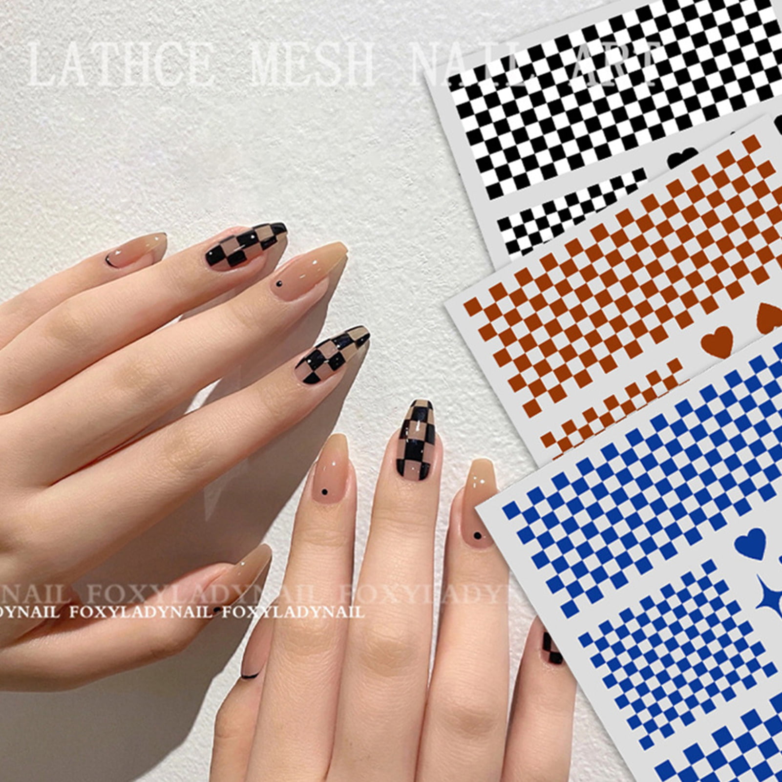 Plaid Pattern Nail Art Sticker/ 3D Embossed Checkered Grids Peel Off T –  MakyNailSupply
