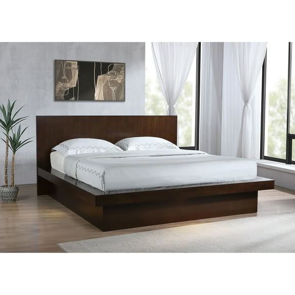 Bed Frame Tokyo Cappuccino Wood King LED Panel Bed
