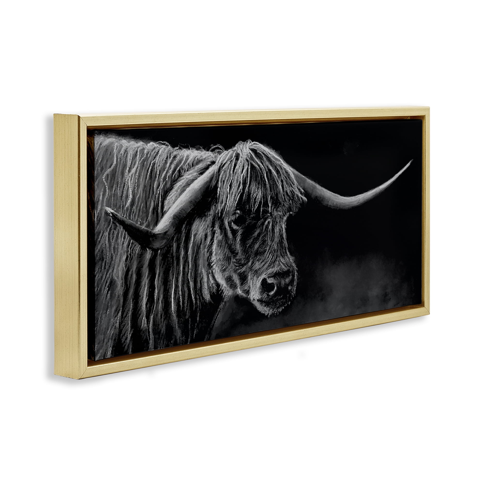 Highland Longhorn Portrait Gold Framed Floater Canvas Wall Art, design by Patricia Reynolds