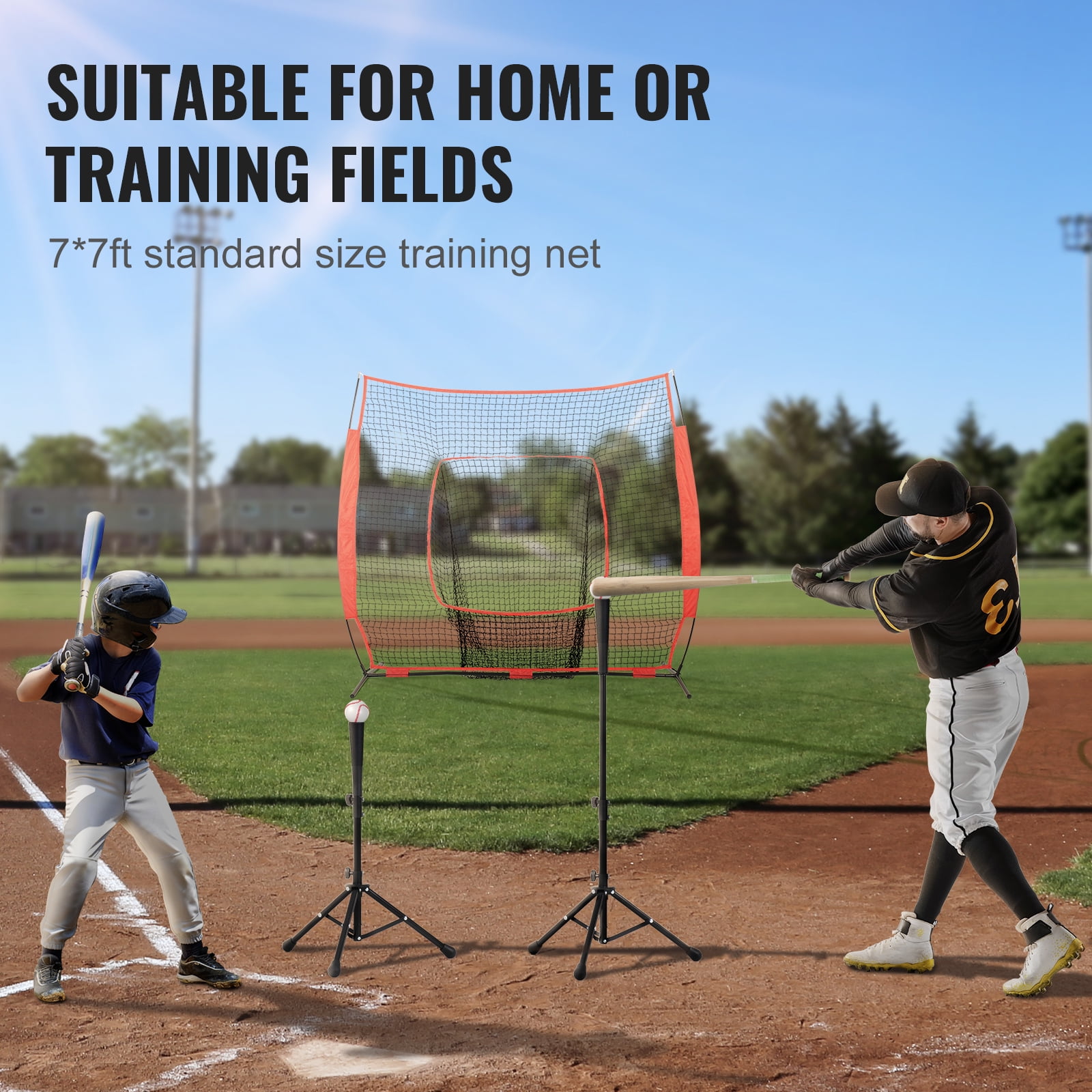 KFFKFF 7x7 ft Net for Baseball and Softball Practice, Mobile Training Equipment for Batting, Catching, and Pitching, Baseball Backstop Training Tools with Transport Bag and Strike Zone