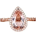 thumbnail image 1 of 11x8mm 3.75 Carat Pear Shaped Diamond Moissanite Halo Morganite 10k Rose Gold Engagement Ring, 1 of 8