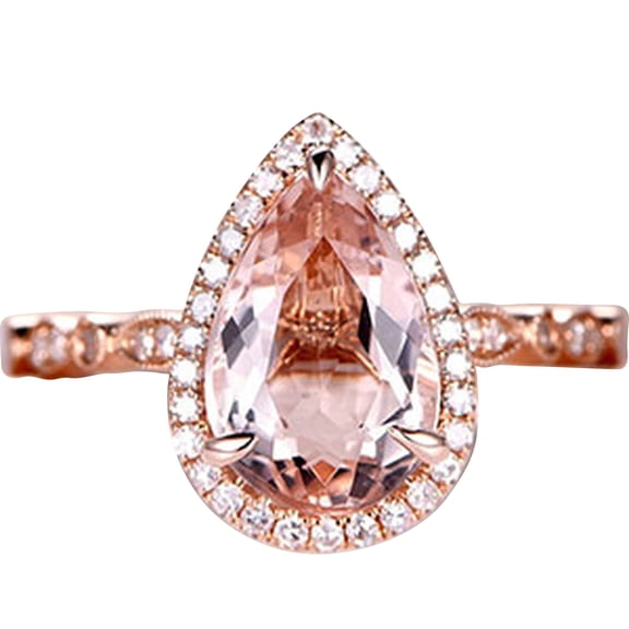11x8mm 3.75 Carat Pear Shaped Diamond Moissanite Halo Morganite 10k Rose Gold Engagement Ring
