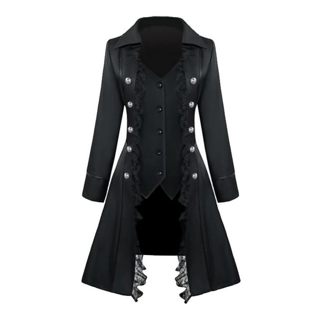 Retro Womens Gothic Coat Button Long Trench Jacket Costume Suit L