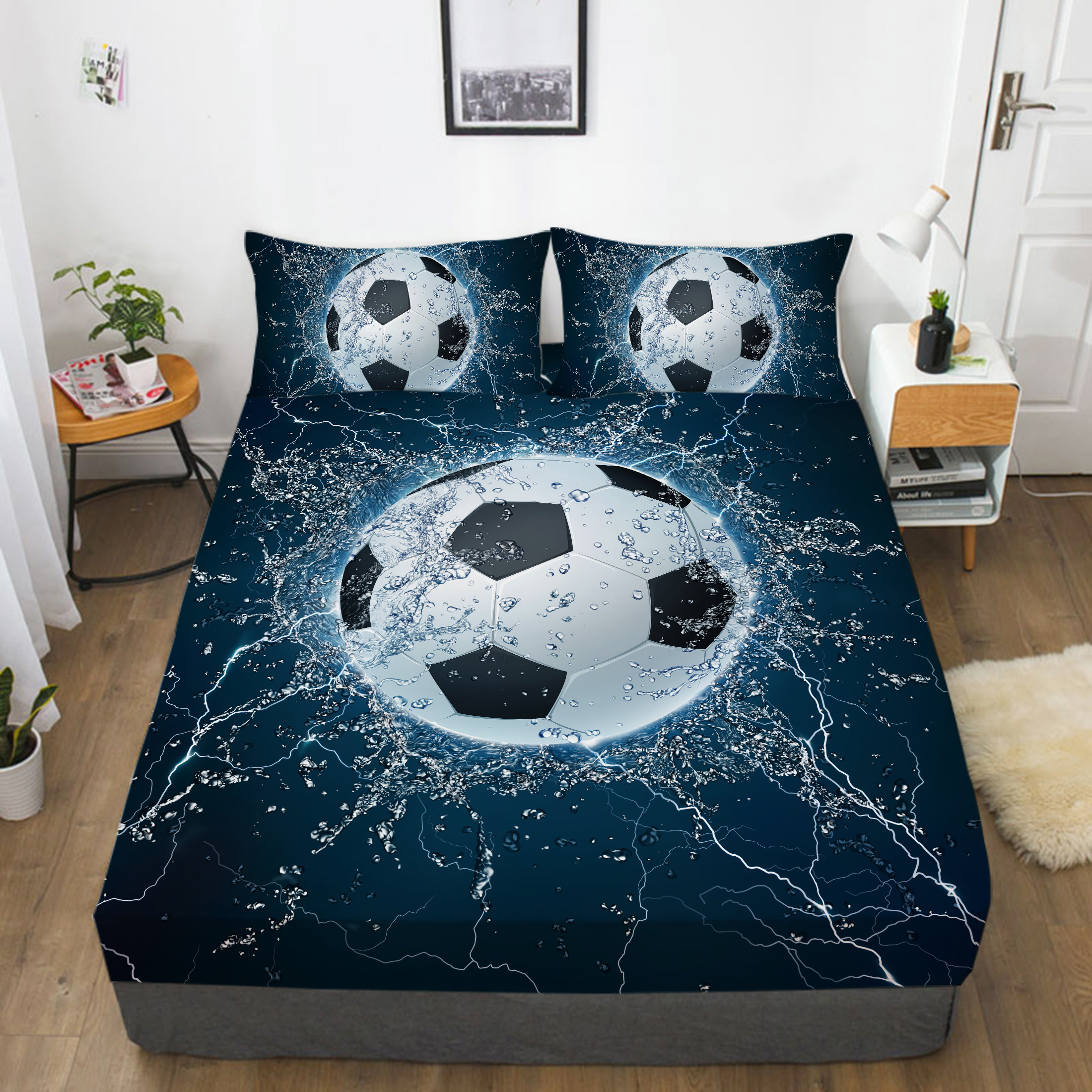 3D Sport Soccer Room Bedding Set Football Bedsheet Bedspread Bedroom