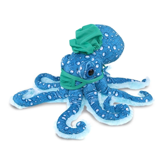 DolliBu Blue Octopus Doctor Plush Toy - Super Soft Octopus Doctor Stuffed Animal Dress Up with Cute Scrub Cap and Face Mask Outfit - Fluffy Doctor Toy Plush Gift - 16 Inches