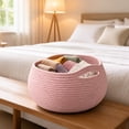 thumbnail image 4 of Large Woven Blanket Basket,Cotton Rope Laundry Basket Hamper with Handles, Decorative Nursery Basket Storage Bin for Toys, Clothes Organizer, Living Room, Bedroom, Bathroom (Pink), 4 of 8
