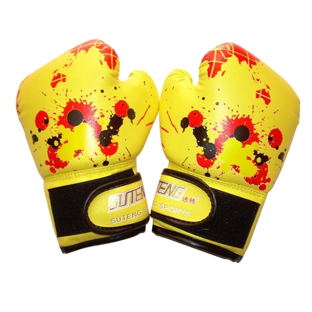 Wosthever Guante de boxeo para niños Dido, saco de boxeo deportivo de cuero PU, guantes de entrenamiento, guante de combate para niños Boxeo Amarillo