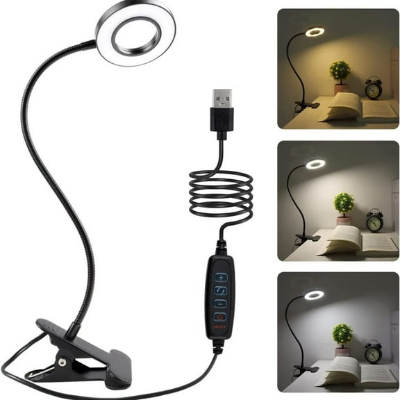 Clip on Light Reading Lights,48 LED USB Desk Lamp with 3 Color Modes 10 Brightness,Flexible USB Clamp Bedside Lamp,Eye Caring Book Light for Studying/Working/Gaming (Black)
