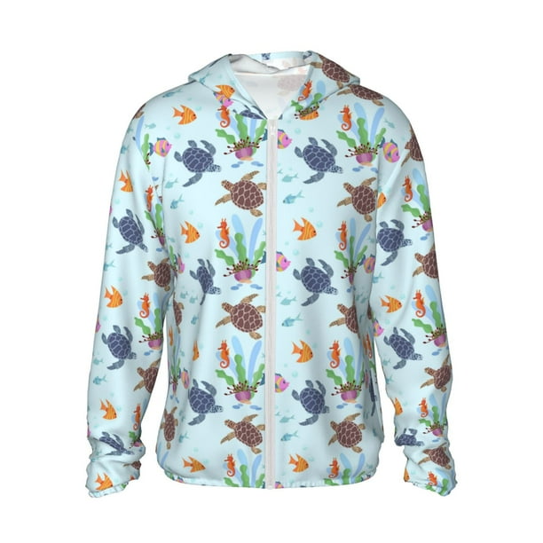 Fotbe Turtle Chaqueta con Protección Solar UPF 50+ para Hombre y Mujer, Camisa con Capucha y Bolsillos-Small