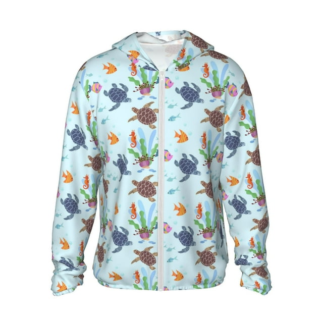 Wukai Turtle for Adult Long-sleeved Sun Protection Clothing, Zippered Hooded Sports Sun Protection Clothing, Unisex-Small