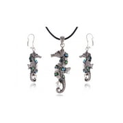 FEINUHAN Cute Faux Shell Gunmetal Rhinestone Pearl Seahorse Fashion Necklace Earring set