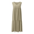 thumbnail image 5 of Lutiedan Dresses for Women Summer Cotton Linen Sleeveless Casual Beach Dresses V Neck Pleated Vacation Party Maxi Dress with Pockets, 5 of 6