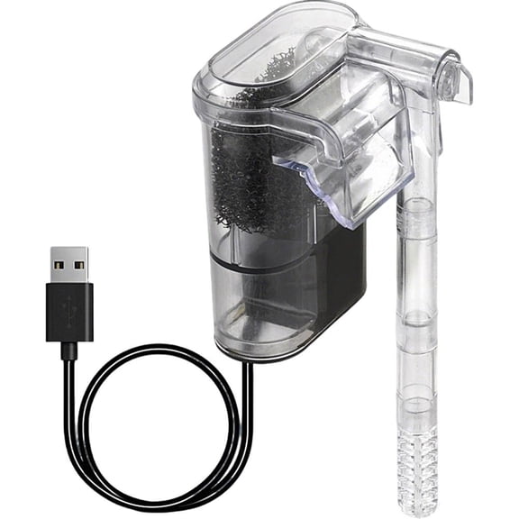 Mini Aquarium Filter, Silent Hang-on Waterfall Filter for Fish Tank, USB/DC Power, 5.9" x 2.6" x 2.6"
