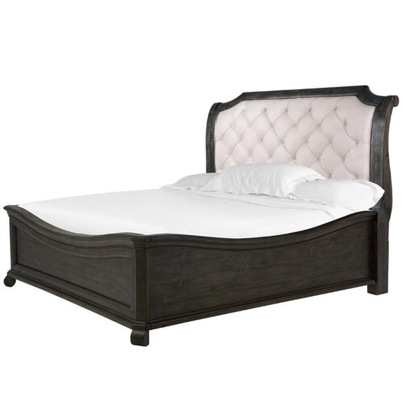 Magnussen Bellamy Peppercorn Queen Sleigh Bed with Shaped Footboard