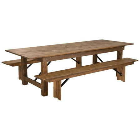 Flash Furniture 9 X40 Farm Table 2 Bench Set In Antique Rustic