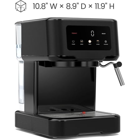 CraftBrew Espresso Machine, 15-Bar Pump Digital Espresso Maker w/Steam Wand for Latte & Cappuccino, Compact Espresso Coffee Machine w/ 1.5L Removable Water Reservoir - Black