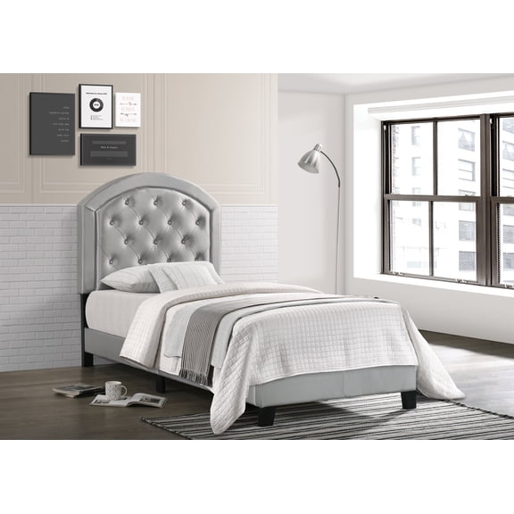 Crown Mark Silver Gaby Twin Platform Bed with Adjustable Headboard