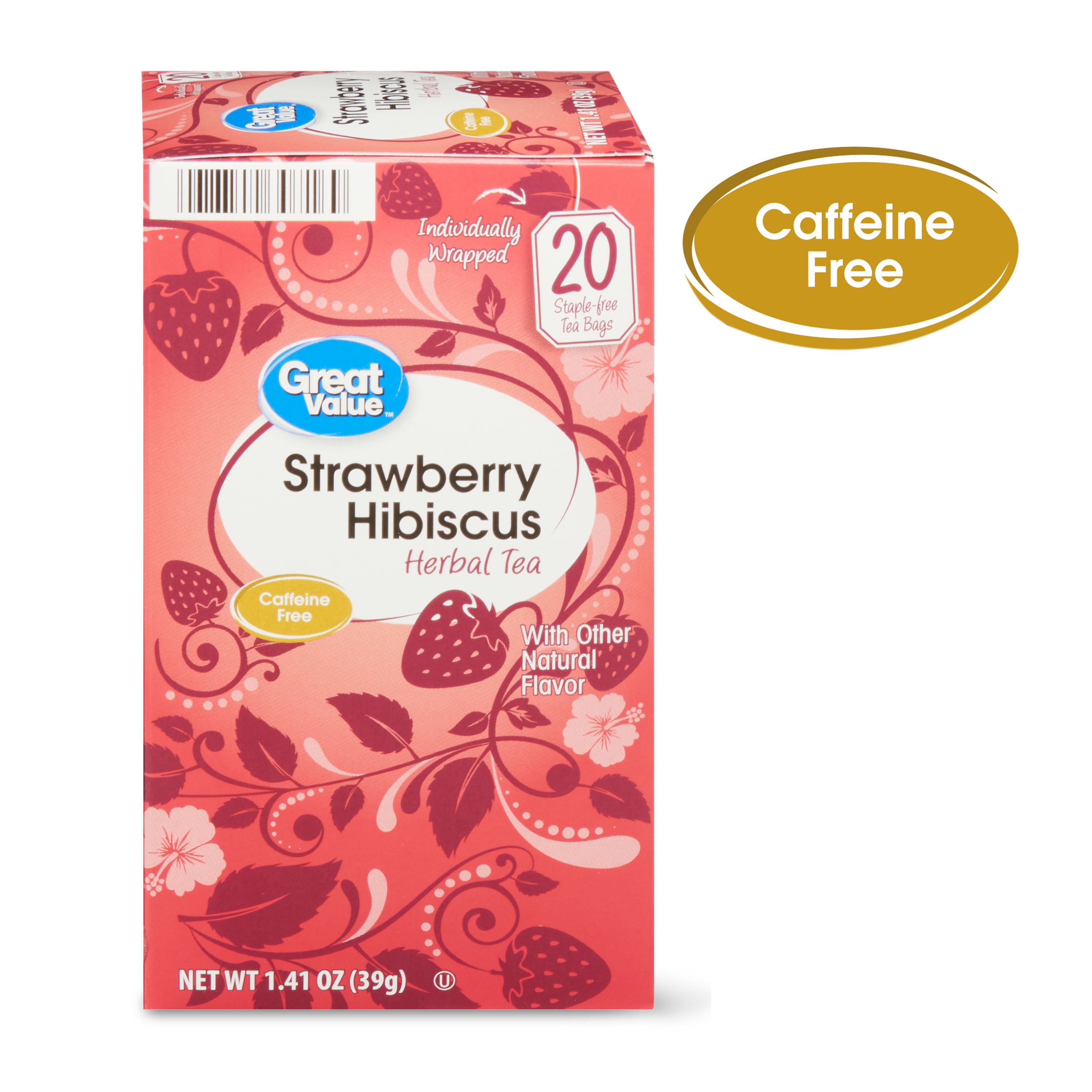 Great Value Strawberry Hibiscus Herbal Tea, 1.41 oz, 20 Count