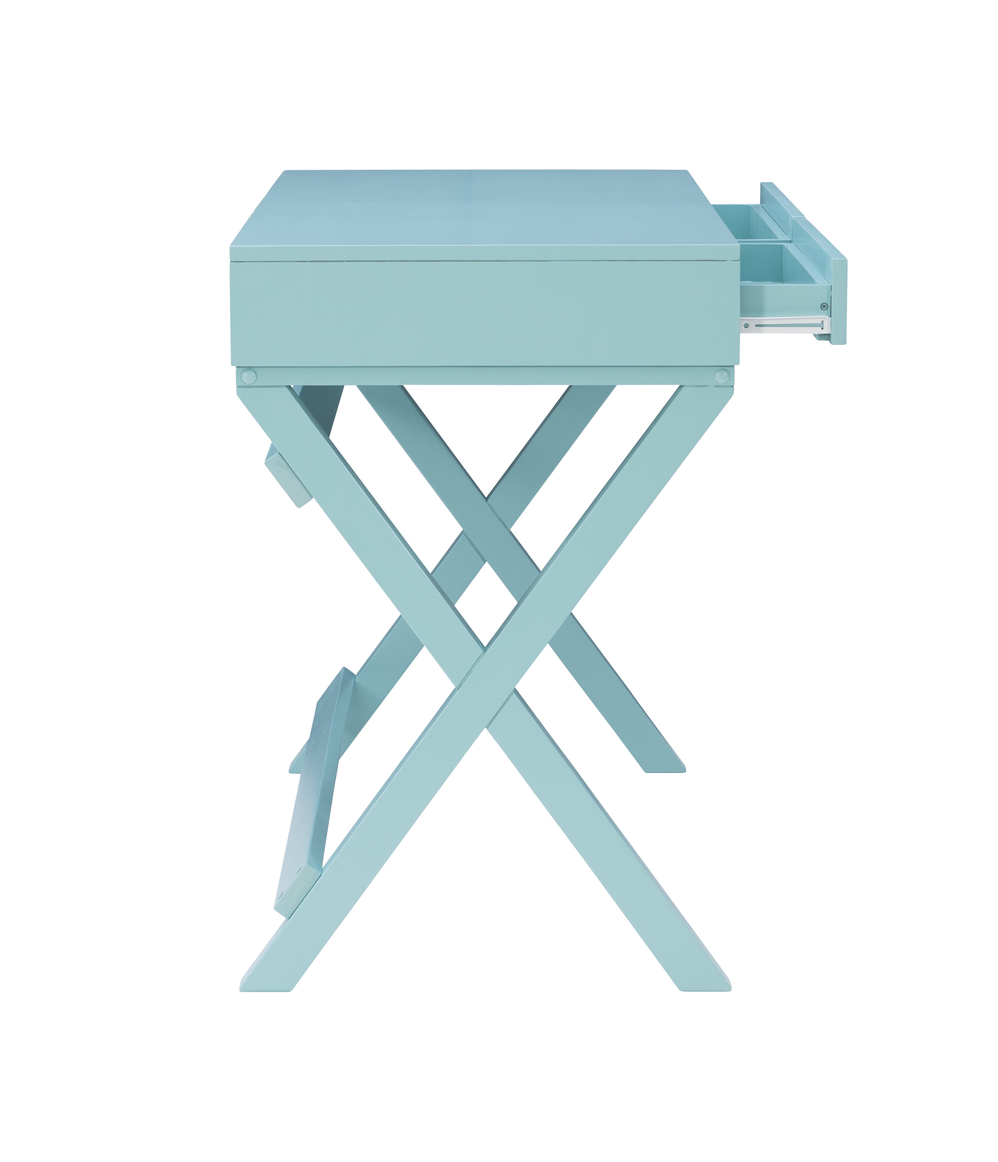 Linon Peggy Two Drawer Writing Desk with X Frame in Blue Painted Wood