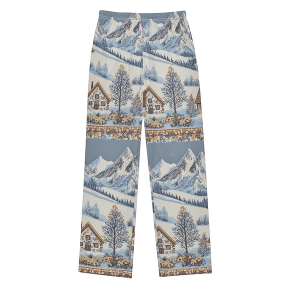 FORMRS Boys Pajama Pants with Pockets Size 6-8Y Kids Lounge Sleep Bottoms, Blue Snowy Mountain