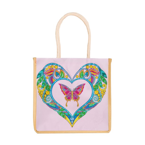 (GT5012) Bolso Mano Con Diamantes DIY Portátil Almacenamiento Lino Mariposa Amor