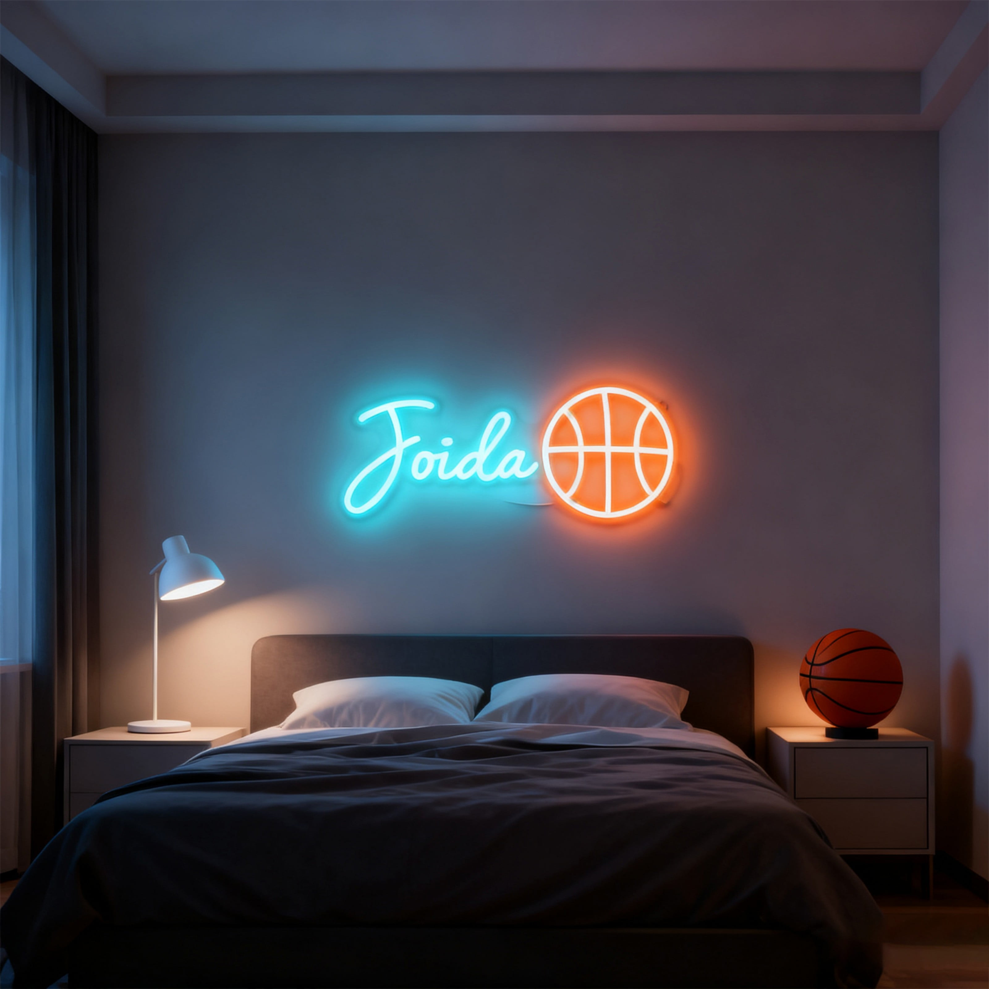 UPONRAY Single Line Custom Neon Signs with Basketball, Usb Powered with Adjustable Brightness Wall Decor for Gifts, Ice Blue, 16 inch