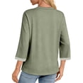 thumbnail image 4 of MOSHU Womens Tops 3/4 Length Sleeve Crew Neck Shirts with Ribbed Cuffs Summer Casual Blouses, 4 of 9
