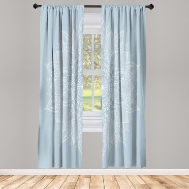 Ambesonne Mandala Curtains, Eastern Retro Lotus Motif, Pair of 28"x95", Pale Blue
