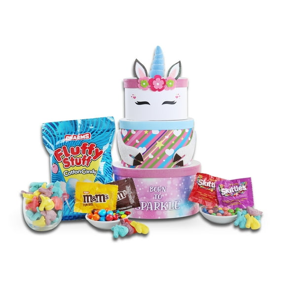 Alder Creek Gift Baskets Born to Sparkle Unicorn Gift Tower (7 Items)