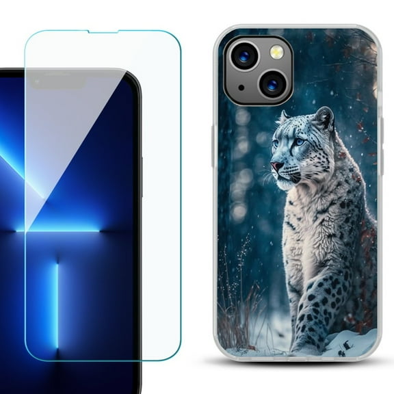 OneToughShield ® for iPhone 13 Shockproof Phone Case, with Tempered Glass Screen Protector - Snow Leopard