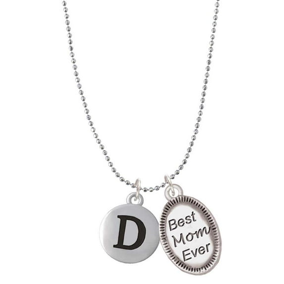 Delight Jewelry Silvertone Capital Letter - D - Pebble Disc - Best Mom Ever Charm Necklace