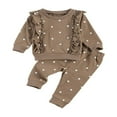 thumbnail image 1 of Infant Baby Girl Fall Winter Outfit Long Sleeve Ruffle Dots Sweatshirt and Pants Sweatsuit Tracksuit 2PCS Clothes Coffee 3-6 Months, 1 of 8