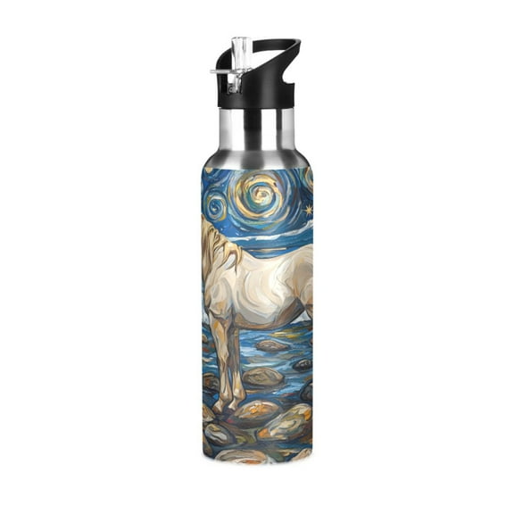 ALAZA Horse Oil Paint Water Bottle Insulated Flask Stainless Steel Straw Lid 20 oz